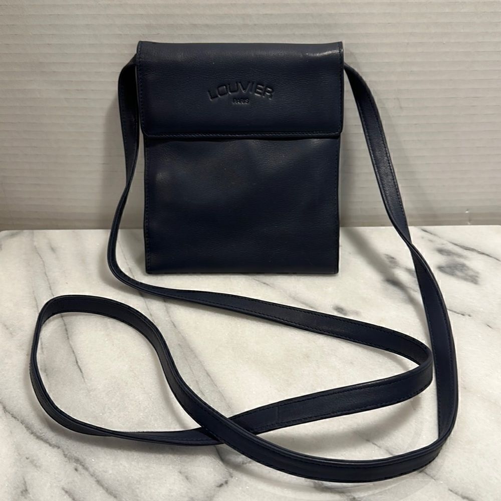 Louvier Paris blue leather crossbody wallet traveling